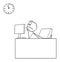 Bored Businessman or Office Worker Watching Wall Clock, Vector Cartoon Stick Figure Illustration