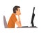 Bored Man Working with Computer, Lazy Male Employee Sitting at Office Desk, Side View Vector Illustration