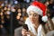 Bored or sad woman checking phone in christmas