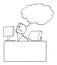 Bored or Tired Businessman or Office Worker Thinking or Dreaming, Vector Cartoon Stick Figure Illustration