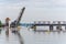 Boren, Germany - September 07, 2021: The Lindaunis Bridge is a bascule bridge crossing the Schlei, an inlet of the Baltic Sea in