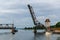 Boren, Germany - September 07, 2021: The Lindaunis Bridge is a bascule bridge crossing the Schlei, an inlet of the Baltic Sea in