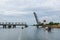 Boren, Germany - September 07, 2021: The Lindaunis Bridge is a bascule bridge crossing the Schlei, an inlet of the Baltic Sea in