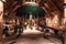 Borg - June 15, 2018: Inside the Viking Longhouse in the Lofotr Viking Museum at the town of Borg in the Lofoten Islands, Norway