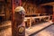 Borg - June 15, 2018: Wooden statue of Odin Inside the Longhouse in the Lofotr Viking Museum at the town of Borg in the Lofoten