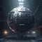 Borg sphere in space, cinematic, minimal, industrial,