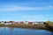 Borgarnes village view with waer fjord reflection in a sunny day, Iceland