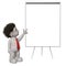 Boris 3D character pointing to blank flipchart