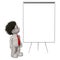 Boris 3D character standing in front of blank flipchart