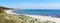 Bornholm beach, Denmark, panorama, clear sky, blue water, scenic