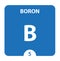 Boron symbol. Sign Boron with atomic number and atomic weight. B Chemical element of the periodic table on a glossy white