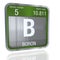 Boron symbol in square shape with metallic border and transparent background with reflection on the floor. 3D render