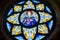 Borovnicka, Czech republic - May 15, 2021. Detail of vitrage window in Church Of The Divine Heart Of The Lord