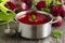 Borsch with beets.