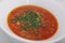 borsch red soup with fresh green onions