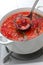 Borscht, beet soup in a pot