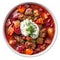 borscht with beets, cabbage, potatoes, carrots, and beef in a rich and hearty broth, garnished with sour cream and dill.