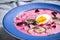 Borscht Traditional Polish Cold Beet Soup Chlodnik with Fresh Vegetables and Egg