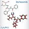 Bortezomib molecule. It is anticancer medication. Structural chemical formula, molecule model.