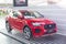 BORYSPIL AIRPORT, UKRAINE - January 26, 2018: Jaguar E-Pace R-dynamic sport version exhibited at Kiev internatiol airport Boryspil