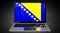 Bosnia and Herzegovina - country flag and binary code on laptop screen