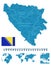 Bosnia and Herzegovina - detailed blue country map with cities, regions, location on world map and globe. Infographic icons