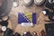 Bosnia and Herzegovina Flag Between Traveler`s Accessories on Old Vintage Map. Overhead Shot