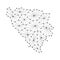 Bosnia and Herzegovina map of polygonal mosaic lines network, rays, dots illustration.