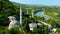 Bosnia and Herzegovina, village with mosque and turquoise river