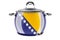 Bosnian  and Herzegovinan  national cuisine concept. Bosnian  and Herzegovinan  flag painted on the stainless steel stock pot. 3D