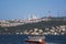 The Bosphorus Bridge and Camlica Mosque.Uskudar.View from boat