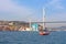 Bosphorus bridge and Ortakoy Mosque under construction