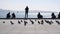 Bosphorus istanbul. People and tourist are sitting on concrete stone in shore of bosporus.