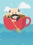 Boss businessman who is in a cup of coffee and is rowing with diligence