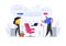 Boss fires employee of company vector flat illustration. An angry man kicks out frustrated woman from work.