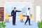 Boss firing employee from office job flat color vector illustration