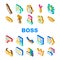 Boss Leader Businessman Accessory Icons Set Vector