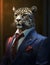 Boss leopard with fashionable suit coat. AI generated