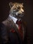 Boss leopard with fashionable suit coat. AI generated