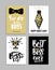 Boss`s day card set with modern calligraphy.Gift tags with gold, black, white colors.