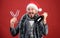 Boss santa hat tinsel celebrate new year or christmas. Join christmas celebration. Christmas party invitation. Man