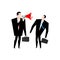 Boss screams megaphone to manager. To give orders. Businessman s