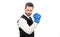 boss show power and authority. businessman in boxing gloves. punching