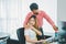 Boss or supervisor touching female employee\'s shoulder Causing young employees to resist