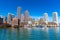 Boston cityscape reflected in water, USA