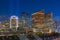 Boston Financial District buildings at night, USA