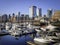 Boston Harbor Marina. Tranquil Early Sunday Morning Boston Cityscape. Moored Boats and Yachts.