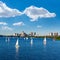 Boston Harvard Bridge in Charles river