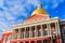 Boston Massachusetts freedom trail landmark. State house, America. Red brick post colonial style architecture with