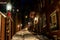 BOSTON, MASSACHUSETTS - JANUARY 03, 2014: Beacon Hill Street in Boston. Long Exposure Night Photography. Acorn Street, Boston